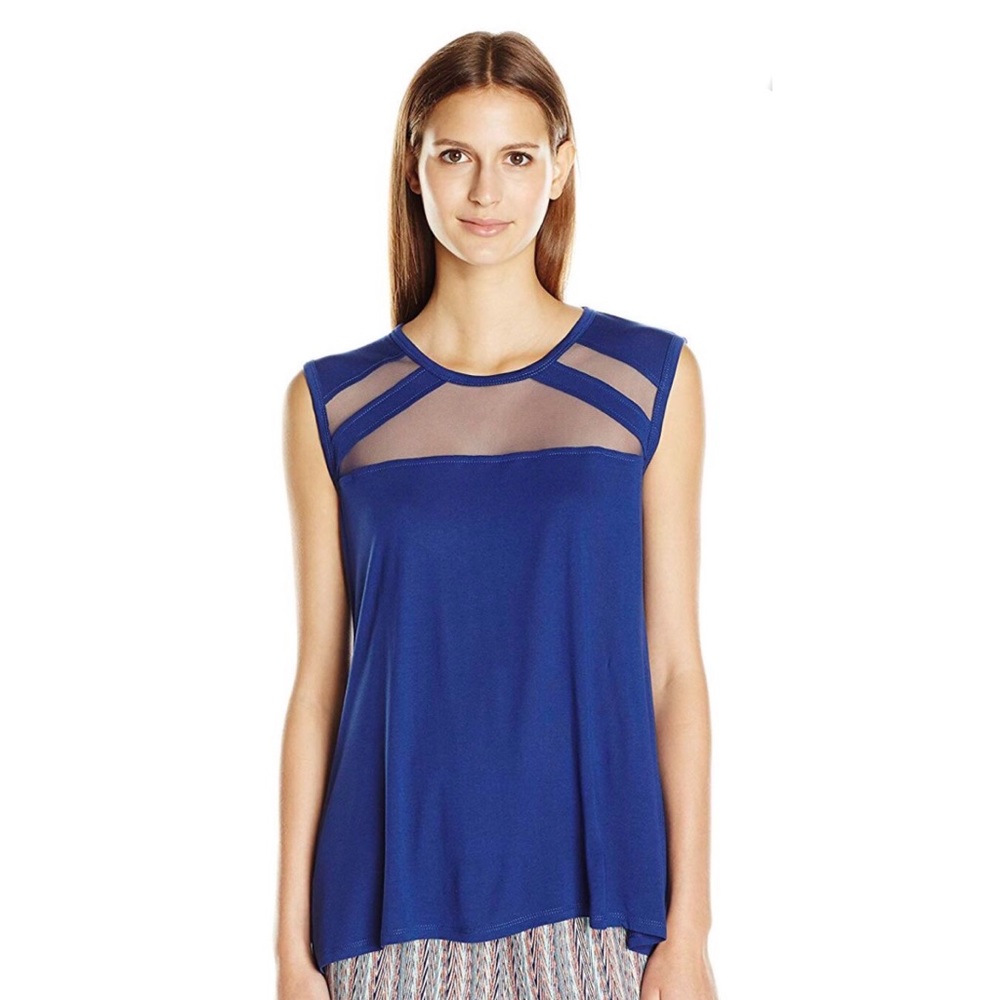 BCBGMAXAZRIA Reesie Sleeveless Tulle-Insert Top XS